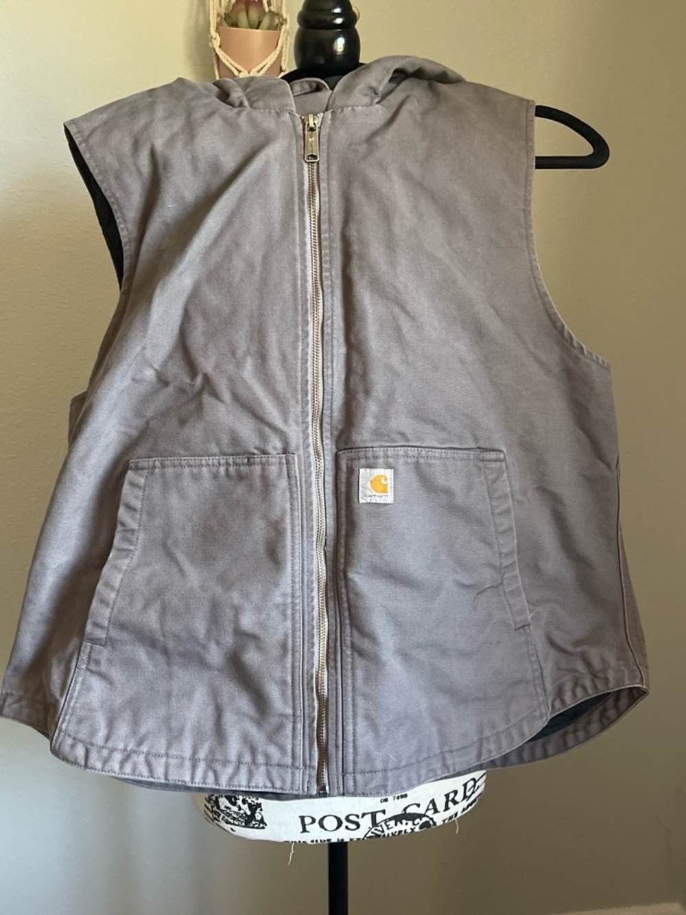 Carhartt Gray Hooded Work Vest with Front Pockets